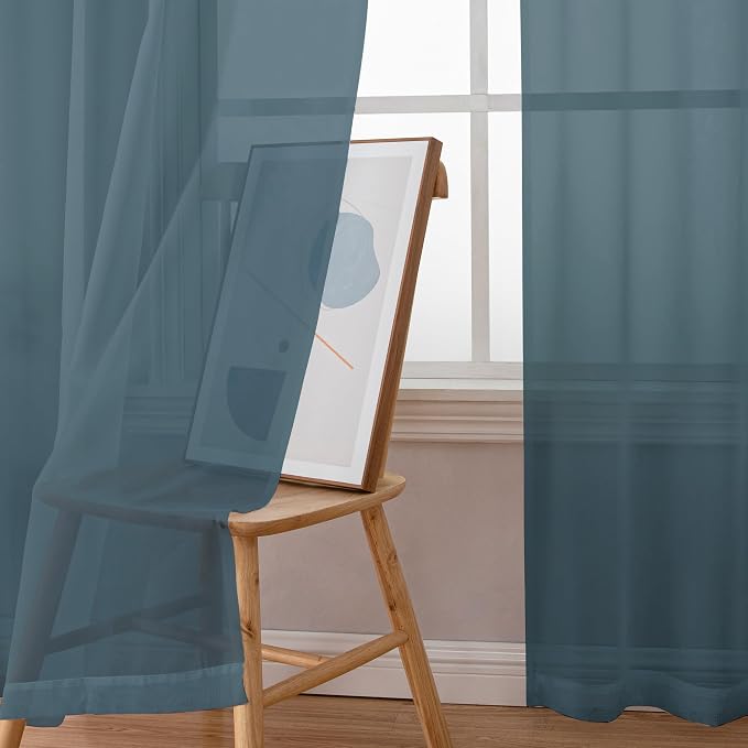 Chyhomenyc Sheer Stone Blue Curtains 90 inches Long 2 Panels, Light Filtering - Image 7
