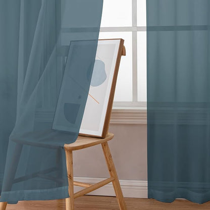 Chyhomenyc Sheer Stone Blue Curtains 90 inches Long 2 Panels, Light Filtering - Image 7