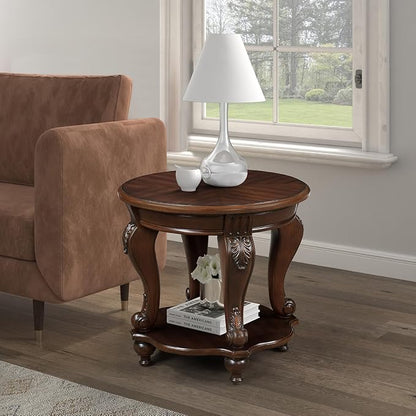 Round End Table for Living Room, Solid Wood Sofa Side Table - Image 6