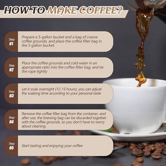 100 Pcs 20" x 20" Commercial Home Cold Brew Coffee Filter Bags with Drawstring, Disposable for Commercial Home Cold Brew Coffee Makers