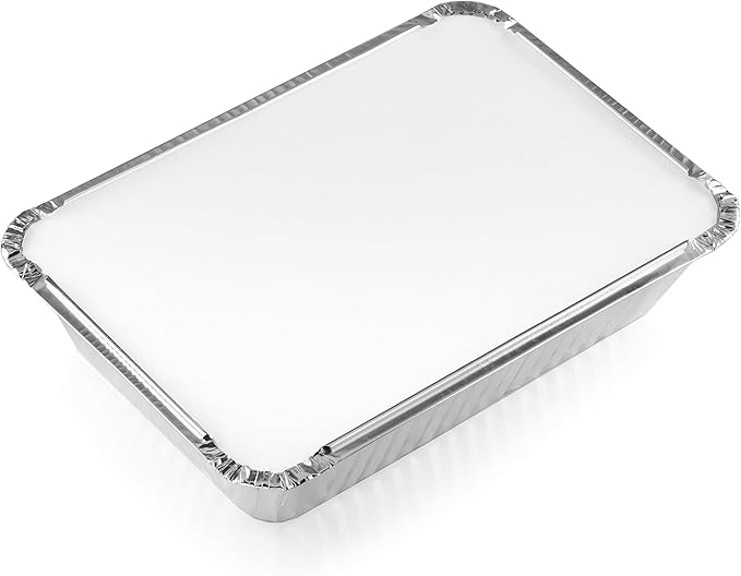 NYHI 8.4" x 5.9" Disposable Aluminum Pans with Lids Foil Containers for Cooking Baking Meal Prep Takeout Heavy Duty Food Storage Pan Trays Freezer Container with Lid