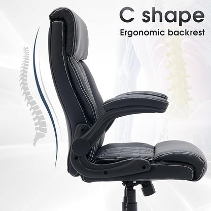 High Back Office Chair with Flip-up Armrests, Leather Comfy Desk Chair with - Image 5