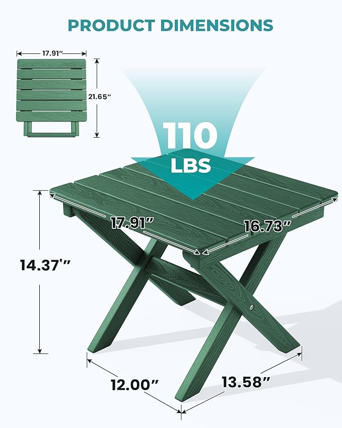 SERWALL Folding Outdoor Side Table Set of 4, Small Adirondack Side Table - Image 3