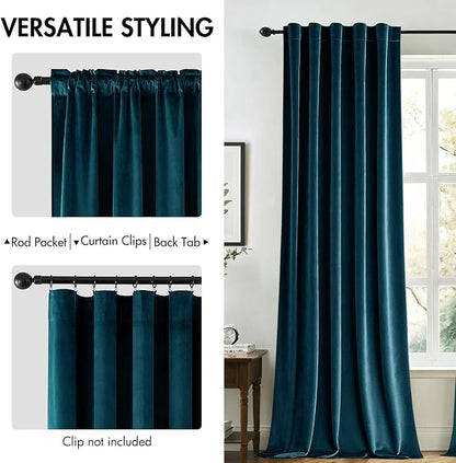 MIULEE Peacock Blue Velvet Curtains 52x90 inches 2 Panels Blackout Curtains | - Image 2