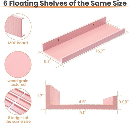 upsimples Pink Shelves for Wall, Living Room, Game Room, 6 Pack Wall Mounted - Image 3