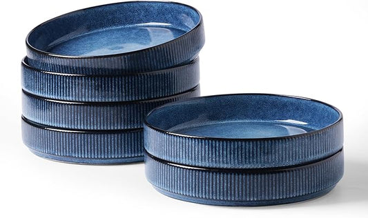famiware Star 8.25" Pasta Bowls, Large Dinner Bowls Set of 6, Salad Bowl Plates, Shallow Bowls for Eating, Nebulas Blue
