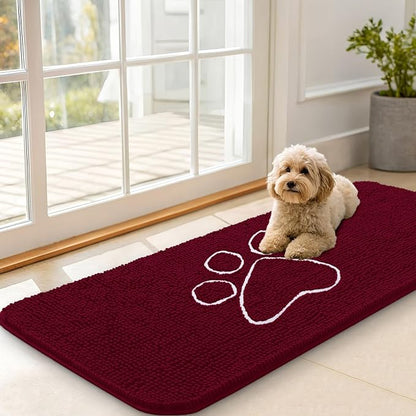OLANLY Dog Door Mat for Muddy Paws 70x35, Paw Print Design Chenille Mud Mat | - Image 5