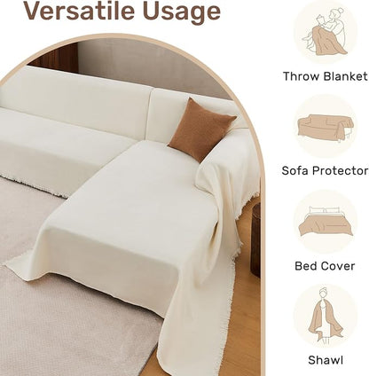 2 Pieces Sectional Couch Covers L Shaped Cover XXL Cream White | Thick Washable - Image 6