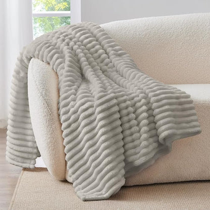 BEDELITE Ribbed Twin Blanket for Couch & Bed, Light Grey, Warm Yet Lightweight - Image 7
