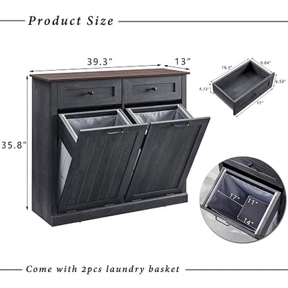 IFGET Double Tilt Out Trash Cabinet, 20 Gallon Farmhouse Laundry Hamper Cabinet - Image 2