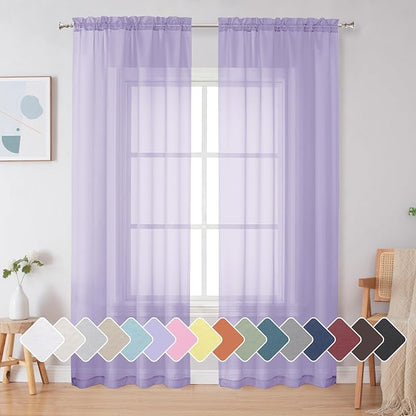 Simplebrand Lavender Sheer Curtains 84 Inches Long, Light Filtering Rod Pocket by Simplebrand