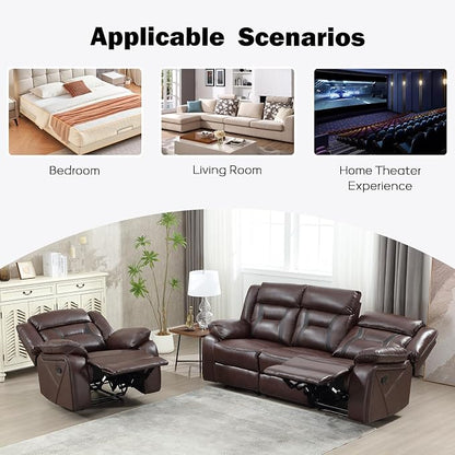 EBELLO Manual Recliner Sofa Set, Faux Leather Reclining Living Room Furniture - Image 6