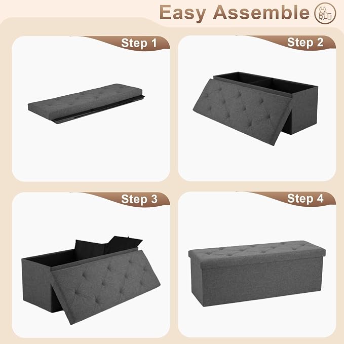 43 inch Storage Ottoman Bench, Folding Storage Bench Ottoman, - Image 5