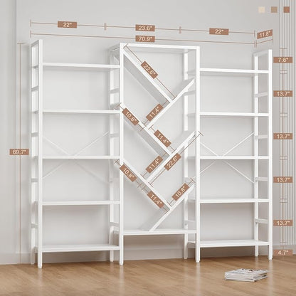 INNOD 70" Triple 5 Tier Book Shelf, Large Wooden Bookcase - Image 2