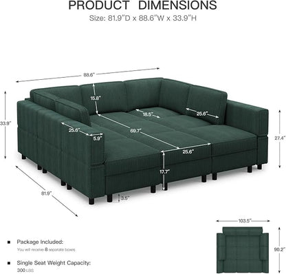 Belffin 9 Seats Corduroy Modular Sectional Sofa, Comfy Upholstered Sectional - Image 2