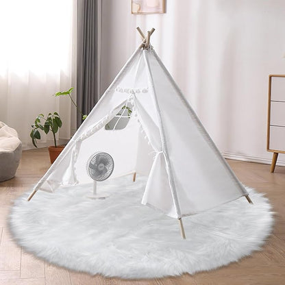 4 ft Fluffy White Round Rug for Bedroom, Furry Faux Sheepskin Fur White Circle - Image 7