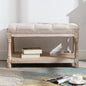 Farmhouse Storage Bench Wooden Entryway Linen Upholstered Ottoman Button Tufted by Janoray