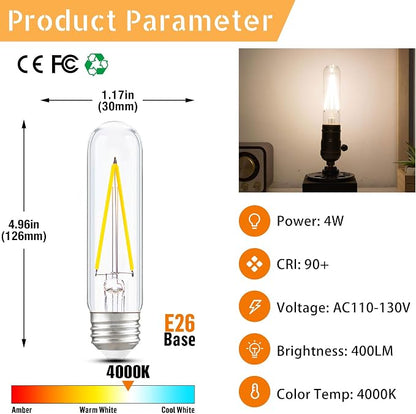 Dimmable E26 T30 T10 LED Bulb Long Tube Light Bulb 4W, Type T Tubular Light - Image 3
