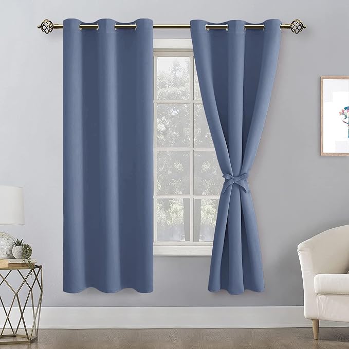Blackout Curtains for Bedroom, 42 x 72 Inch Long Blue Haze 2 Panels | Thermal - Image 8