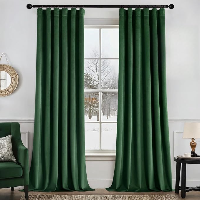 MIULEE Velvet Curtains 50W x 90L 2 Panels Hunter Green Blackout Curtains | by MIULEE