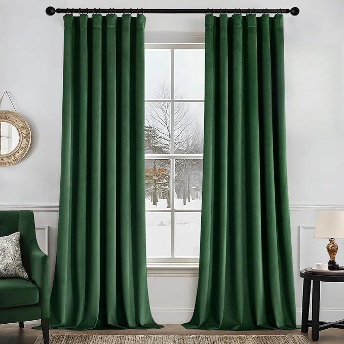MIULEE Velvet Curtains 50W x 96L 2 Panels Hunter Green Blackout Curtains | by MIULEE