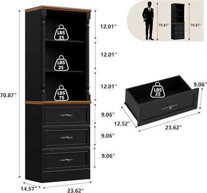 Bookshelf with Drawers, Floor Standing Display Storage Cabinet - Image 2