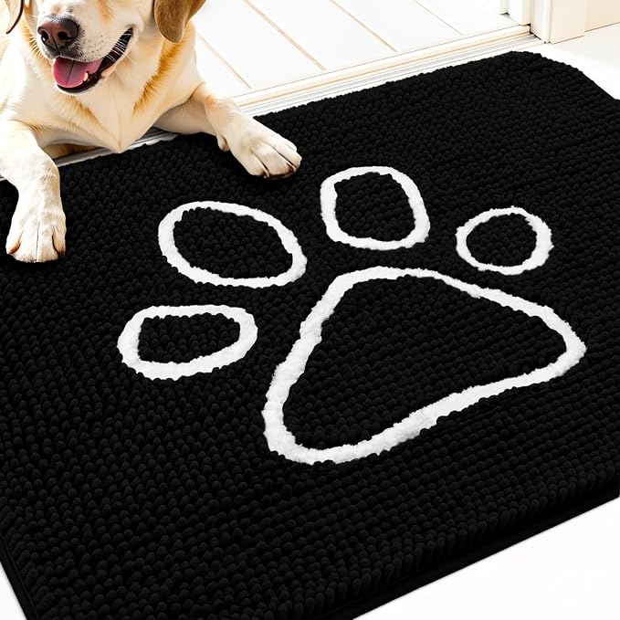 OLANLY Dog Door Mat for Muddy Paws 32x20, Paw Print Design Chenille Mud Mat | by OLANLY