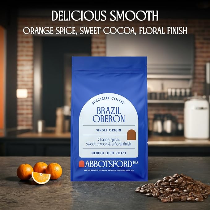 Brazil Oberon Coffee Whole Bean, Specialty, Medium Light Coffee Beans with Orange Spice & Cocoa, 12 oz Bag, Single Origin from Cerrado, Perfect for a Bright, Flavorful Brew