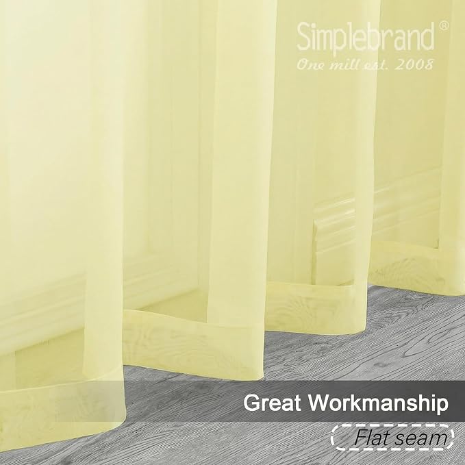 Simplebrand Light Yellow Sheer Curtains 63 Inch Length 2 Panels, Rod Pocket - Image 9
