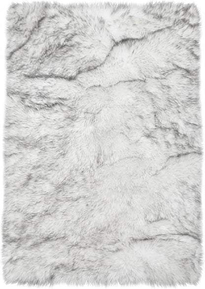 Latepis White with Grey Tips Sheepskin Rugs 4x6, Faux Fur Rug by Latepis