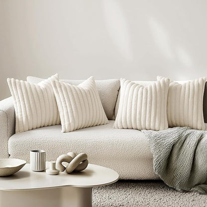 MIULEE Faux Fur Plush Decorative Throw Pillow Covers 18x18, Cream White | Set - Image 2