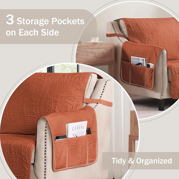 Orange Loveseat Covers for 2 Cushion Couch, Water-Repellent Covers for Love Seat - Image 4