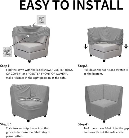 Easy-Going Stretch Soft Sectional Corner Sofa Couch Slipcover Light Gray | - Image 5