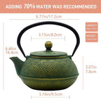 900ml Cast Iron Tea Kettle,SECHUDO Teapot Coated with Enameled Interior for Loose Leaf, Small Cast Iron Teapot with Strainer for Stovetop Safe, Green Iron Kettle(30.4oz)