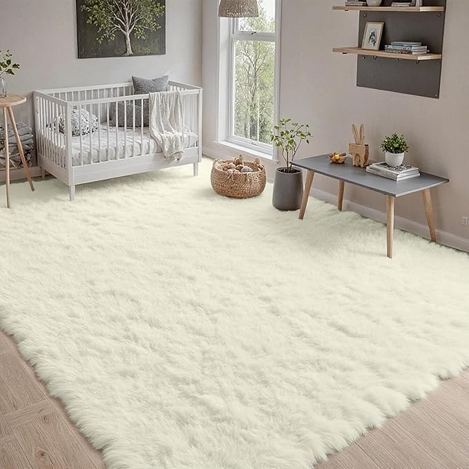 4x6 Fluffy Shag Area Rugs for Living Room Bedroom: Soft Carpet Cream White | - Image 9