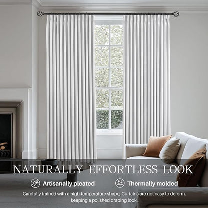 Pinch Pleated Linen White Blackout Curtains 90 Inches Long - Image 2