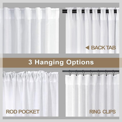 Pitalk White Living Room Curtains 105 Inch Length 2 Panels Set Back Tab Linen - Image 5