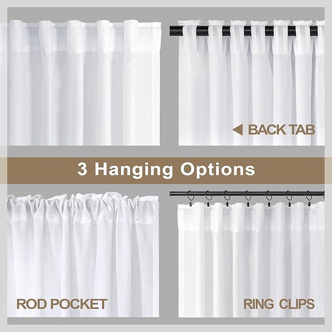 White Extra Long Curtains 9 FT for Living Room 2 Panel Sets Rod Pocket Back Tab - Image 4
