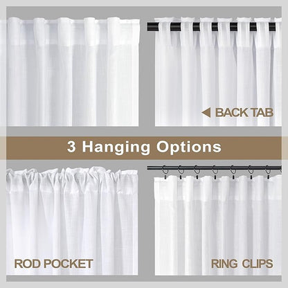 White Extra Long Curtains 9 FT for Living Room 2 Panel Sets Rod Pocket Back Tab - Image 4