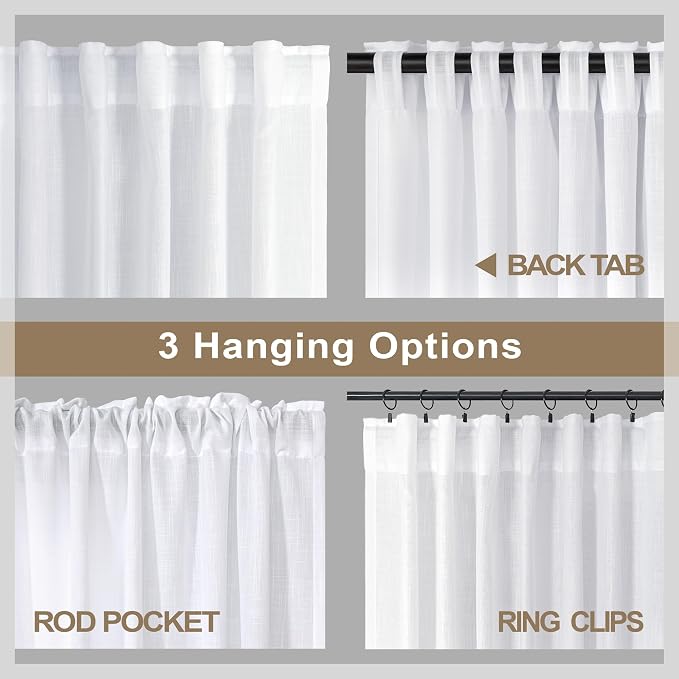 White Linen Curtains 63 Inch Length - Image 5