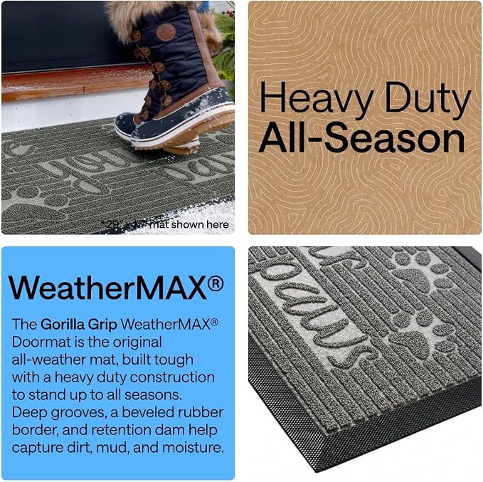 GORILLA GRIP 100% Waterproof All-Season WeatherMAX Doormat, US Designed Natural - Image 3