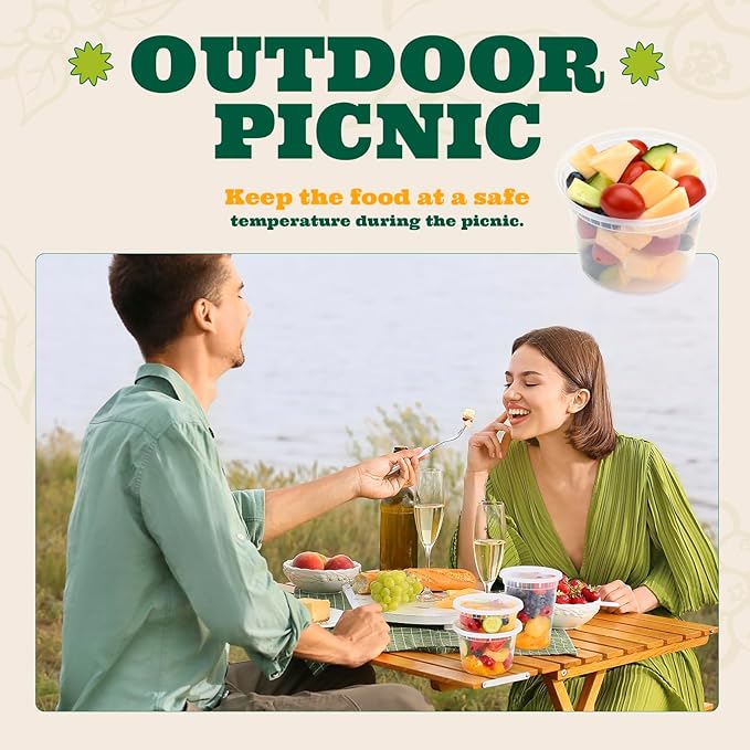 Glotoch 24 Pack 32 oz Plastic Food and Drink Storage Containers Set with Lids - Microwave, Freezer & Dishwasher Safe Eco-Friendly, BPA-Free, Reusable & Stackable