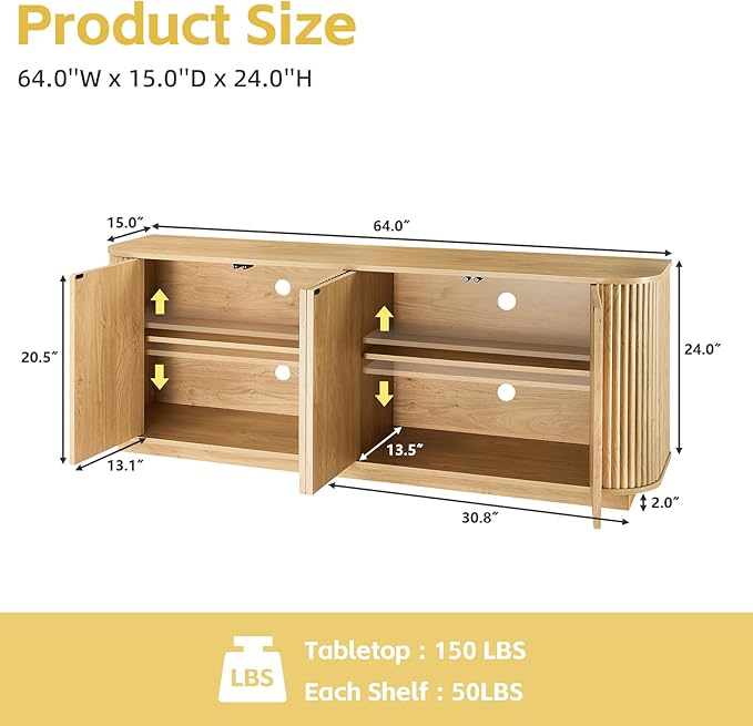 Fluted TV Stand for TVs Up to 75 Inch, Mid Century Modern TV Console for Living - Image 2