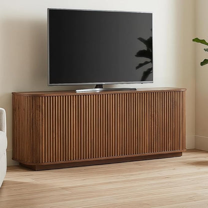 Fluted TV Stand for TVs Up to 75 Inch, Walnut Mid Century Modern TV Console for by UZUGUL