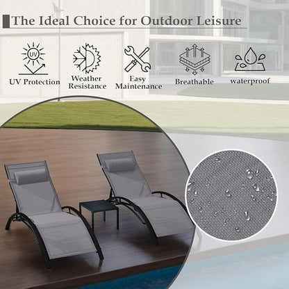 EROMMY Outdoor Chaise Lounge Set of 3, Reclining Patio Chairs - Image 4