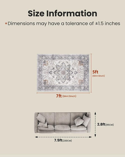 AMADA HOMEFURNISHING 5x7 Area Rugs, Washable Living Room Rug Low-Profile - Image 2