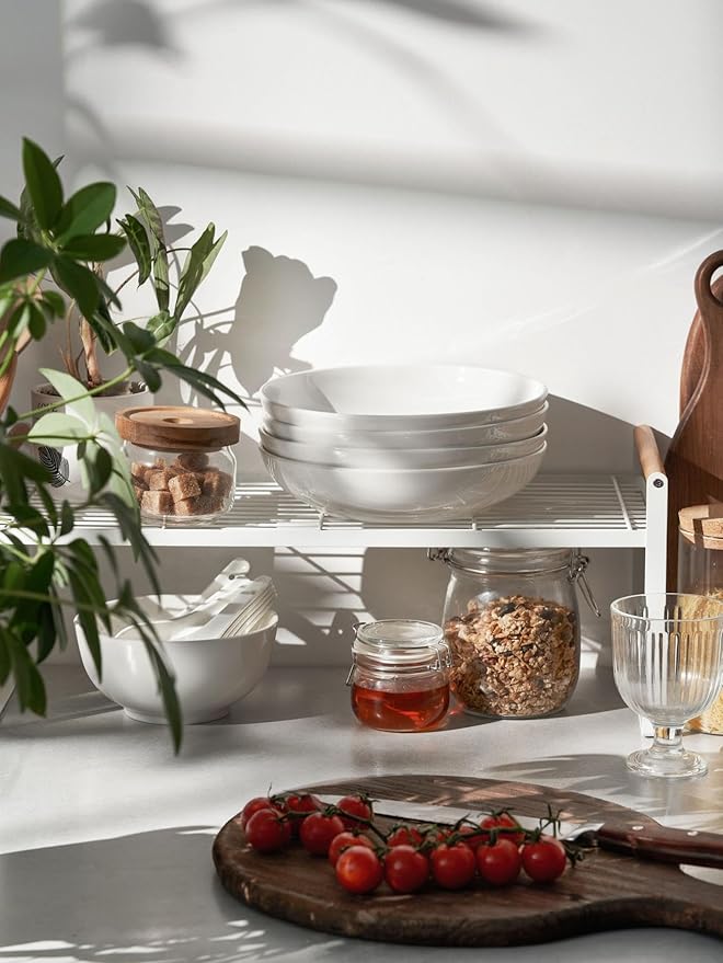 DOWAN 8.5" Pasta Bowls Set of 4, 30oz White Ceramic Shallow Dinner Bowls for Salad, Soup & Pasta, Stackable and Easy to Clean, Ideal for Everyday Use & Housewarming Gift(Soft White)