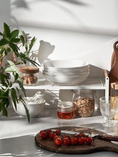 DOWAN 8.5" Pasta Bowls Set of 4, 30oz White Ceramic Shallow Dinner Bowls for Salad, Soup & Pasta, Stackable and Easy to Clean, Ideal for Everyday Use & Housewarming Gift(Soft White)