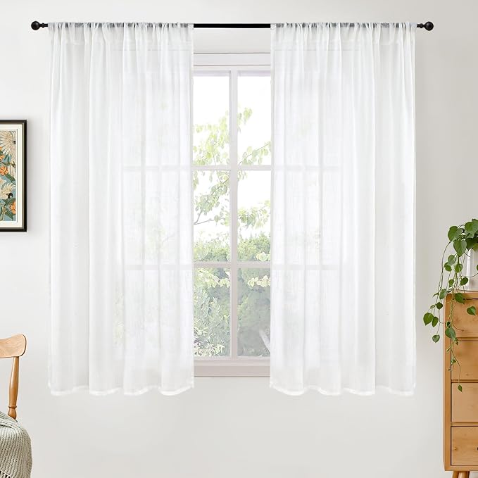 BGment White Linen Semi Sheer Curtains 45 Inch Length by BGment