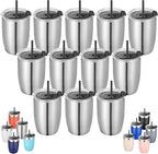 VEGOND Stainless Steel 12 oz Tumblers bulk Vacuum Insulated Double Wall Travel Tumbler with Lid and Straw Reusable Tumbler,Stainless 12 pack
